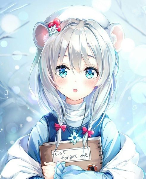 Anime girl tóc trắng, xinh xắn