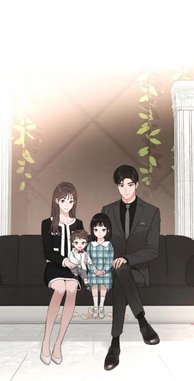 ảnh Gia đình Anime Chibi Ngồi Trên Ghế Sofa