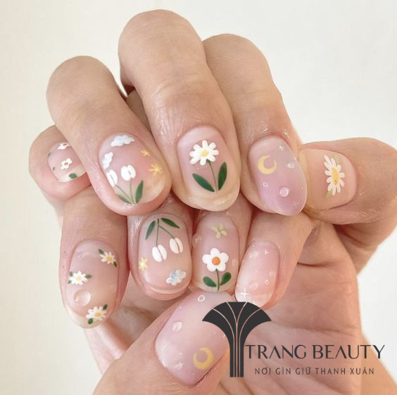 Mẫu nail cúc họa mi dịu dàng, nghệ thuật