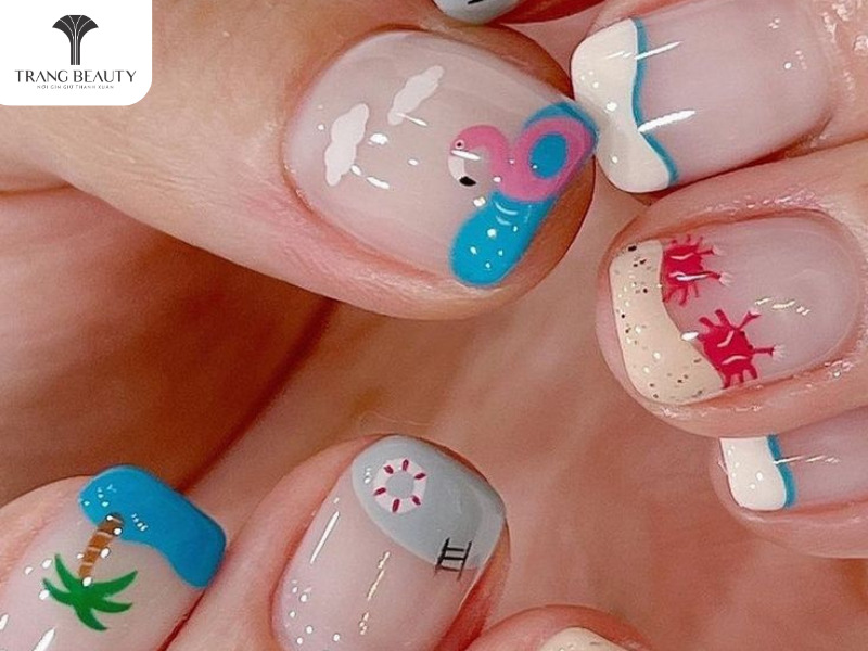 Nail biển hoạ tiết hoa cây lá