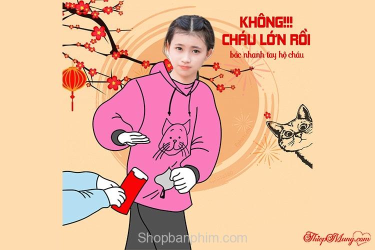 ảnh chế từ chối lì xì: thôi cháu lớn rồi, bác bóc lì xì nhanh hộ cháu