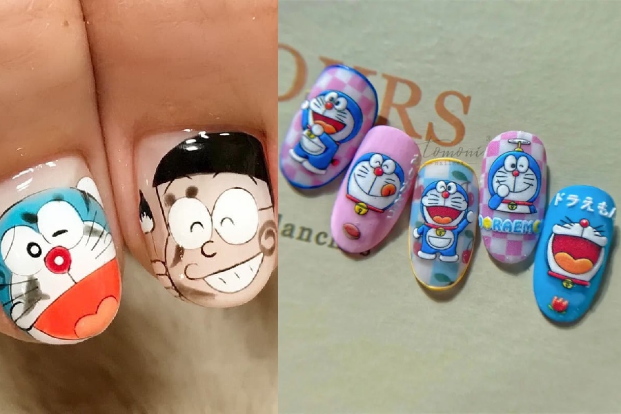 Mẫu nail Doraemon sáng tạo nhiều màu sắc