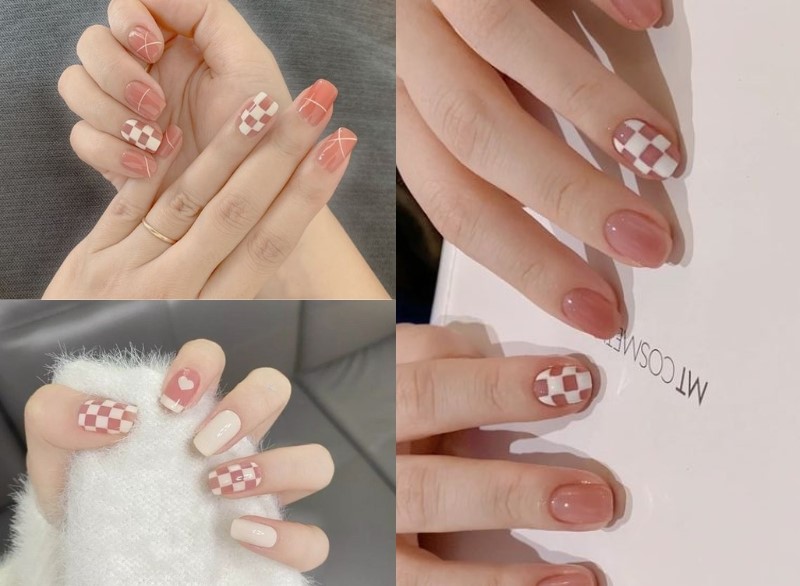 Nail màu xám xi măng kẻ sọc lạ mắt