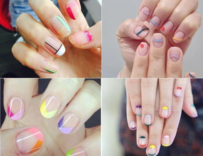 Mẫu nail màu hồng xanh kẻ sọc nhẹ nhàng dành cho bạn nữ