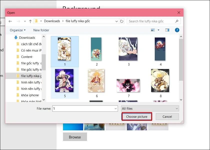 cài đặt ảnh nền bằng cách lựa chọn trong folder