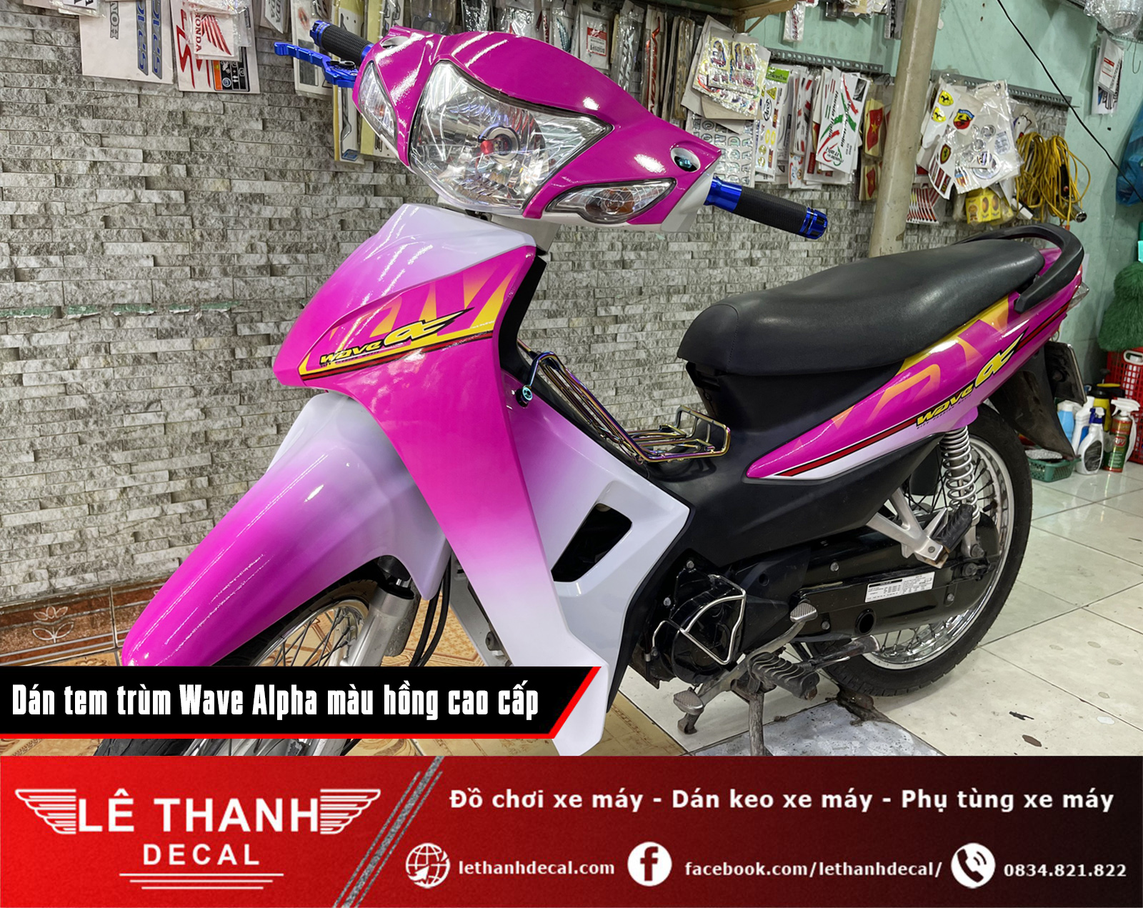 Dán tem trùm hồng Honda Wave Alpha 110cc