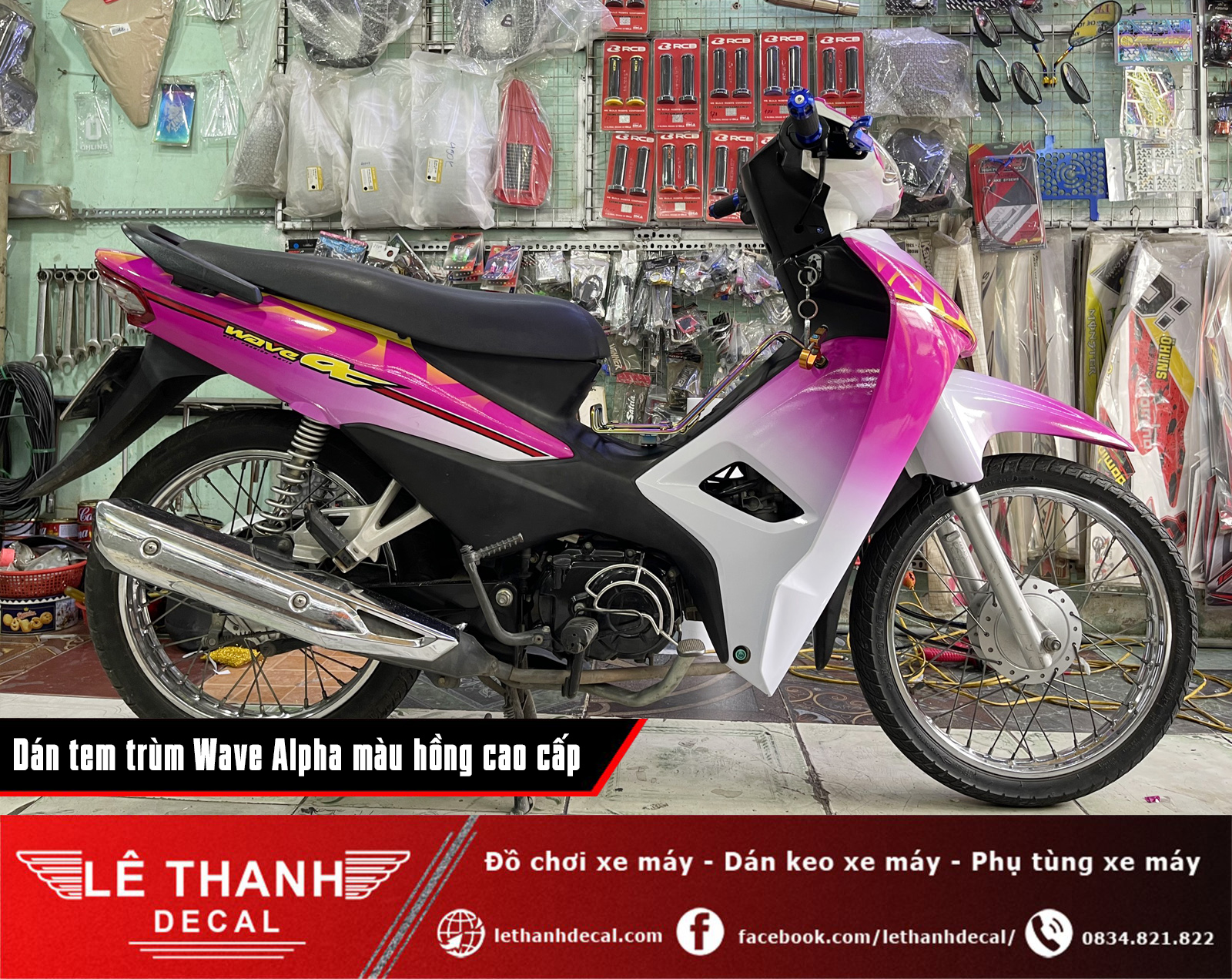 Dán tem trùm hồng Honda Wave Alpha 110cc