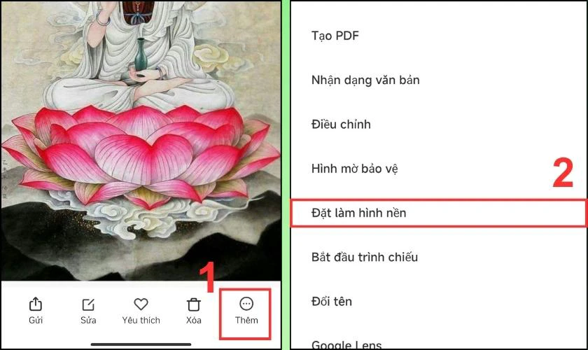 Bấm vào nút mũi ba chấm ở cuối góc phải màn hình, sau đó chọn Đặt làm hình nền