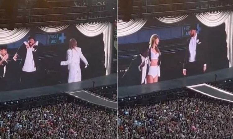 Travis Kelce bế Taylor Swift trên sân khấu The Eras Tour